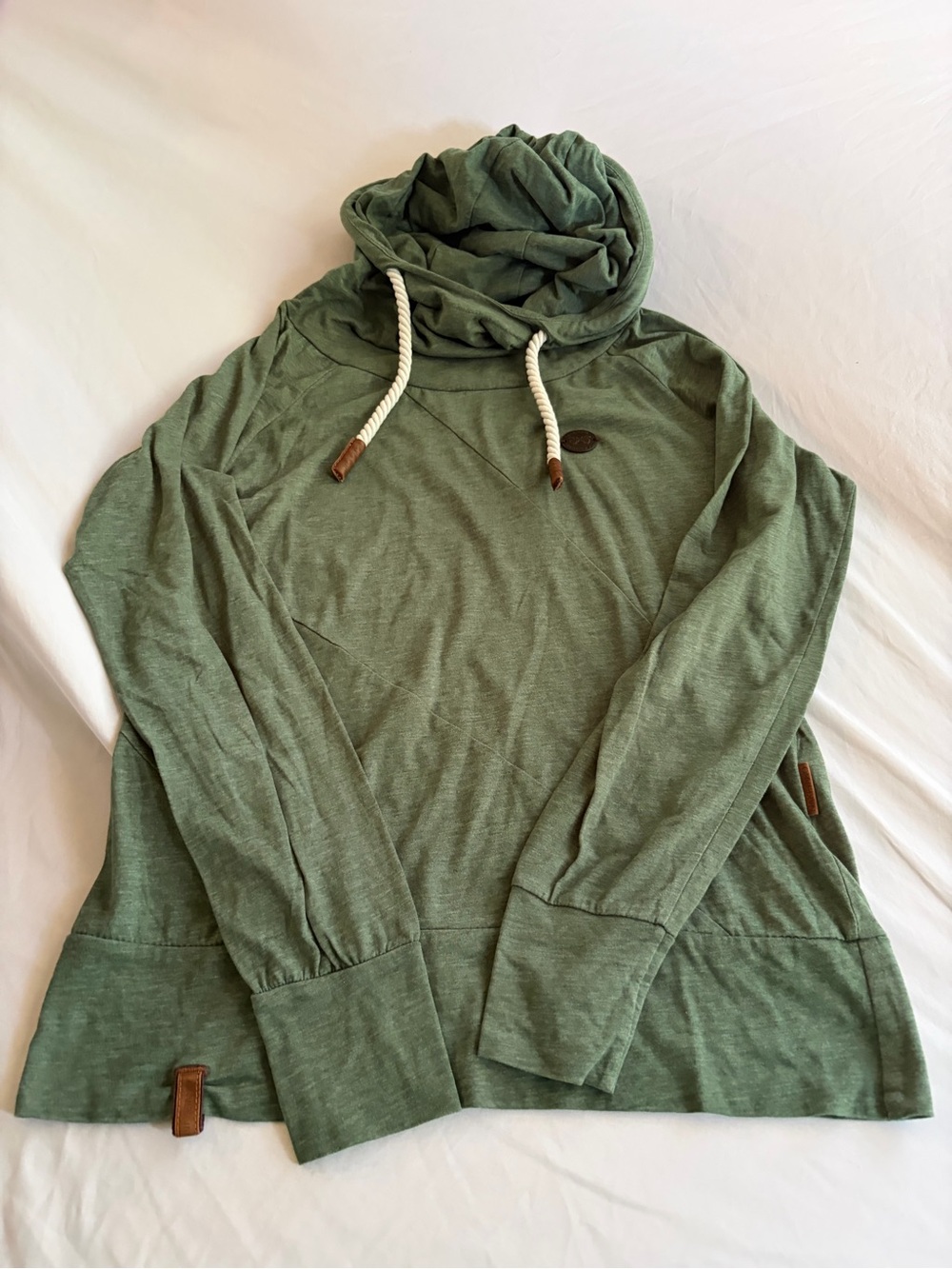 Naketano Olive Green Cowl Hoodie with Rope Drawstrings Size M